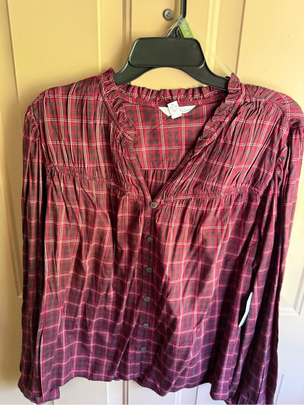 Time and Tru Red Plaid Button-Front Top